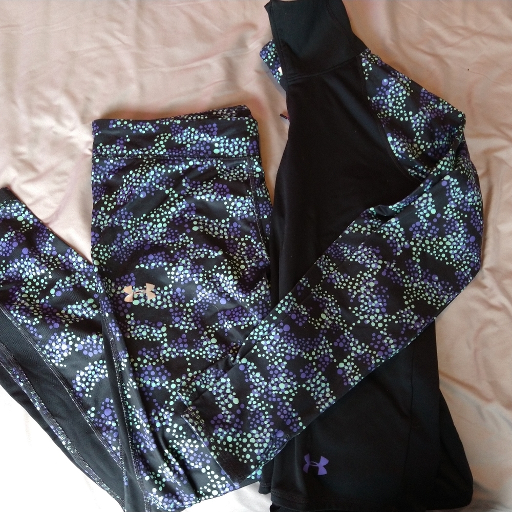 Youth sz XL (wmn: sm)under armour cold wear set, long pants, half zip top.